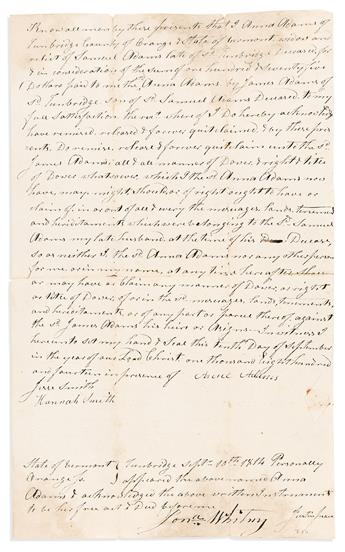 (MORMONS.) Pair of documents signed by Joseph Smith's grandfather and uncle in Vermont.